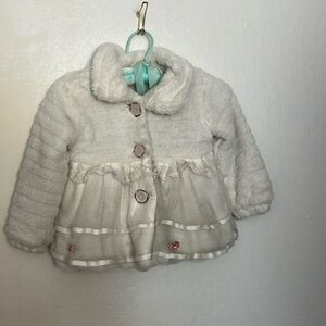 Purad Girl faux fur flouncy coat with tiered  mesh ruffles and lace 2T